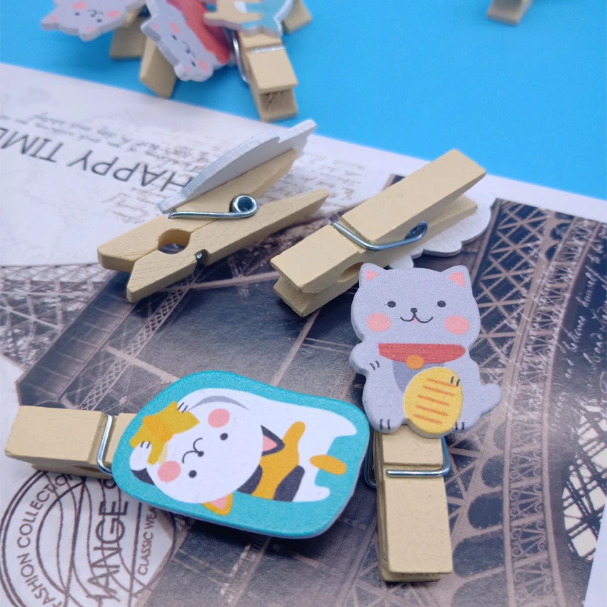 10 упак./лот Kawaii фигурка кошки на удачу деревянная скрепка для альбом сообщение