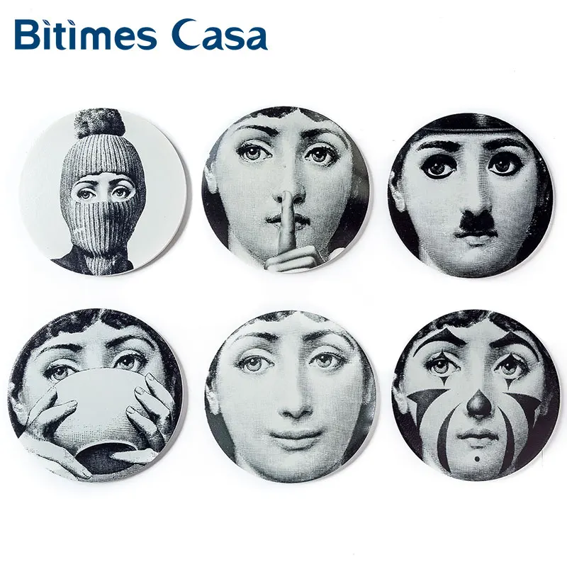 6 шт набор итальянский Fornasetti Печатный стол Coaster кофейная чашка коврик подставка Круглая Форма МДФ деревянный материал украшение дома