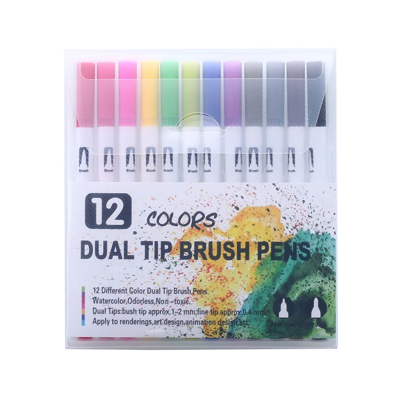 white 12colors 100 шт цветные ручки-маркеры с двумя наконечниками, ручки-карандаши для рисования, акварельные художественные маркеры, ручки-кисти, школьные товары для рукоделия - Цвет: white 12colors