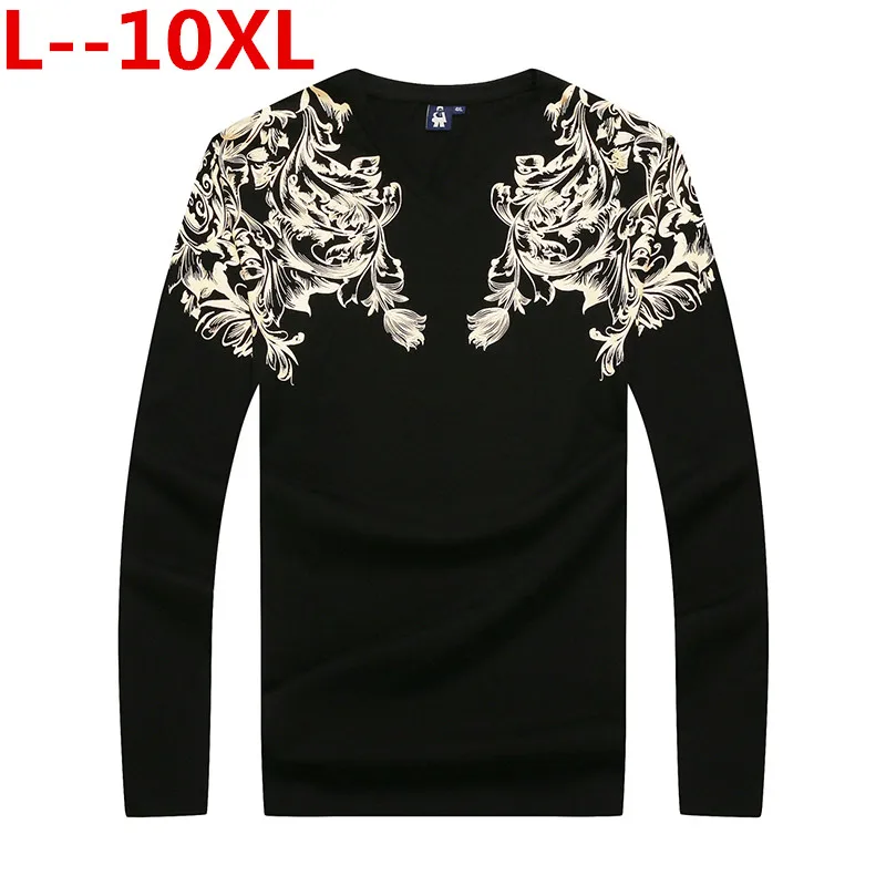 Большие размеры 10XL 8XL 6XL повседневные футболки мужские с длинным рукавом в стиле пэчворк дизайн уличная одежда трендовая футболка с v-образным вырезом размера плюс мужская одежда s - Цвет: Черный