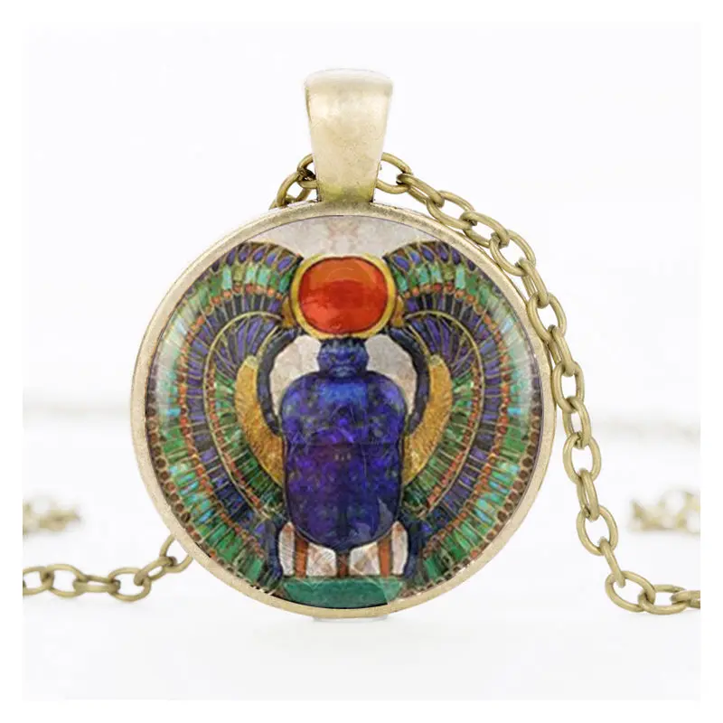 SUTEYI винтажный стеклянный кабошон Египетский ожерелье скарабей с украшением в