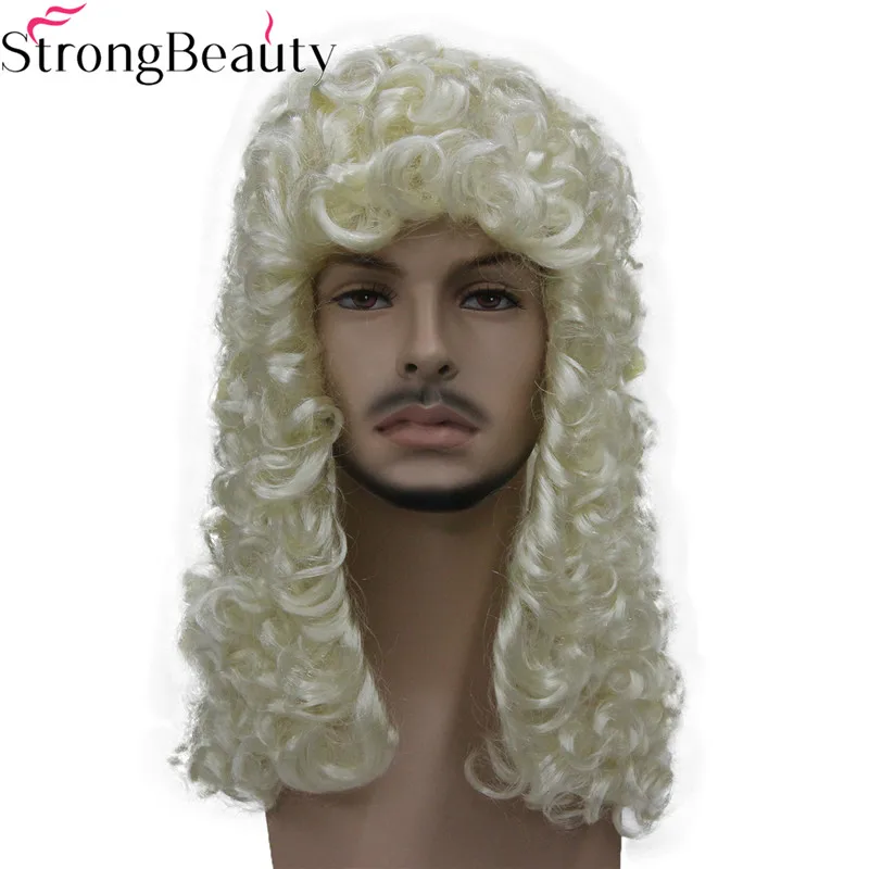 StrongBeauty синтетический парик судье Nobleman кудрявые волосы история блонд седой черные парики