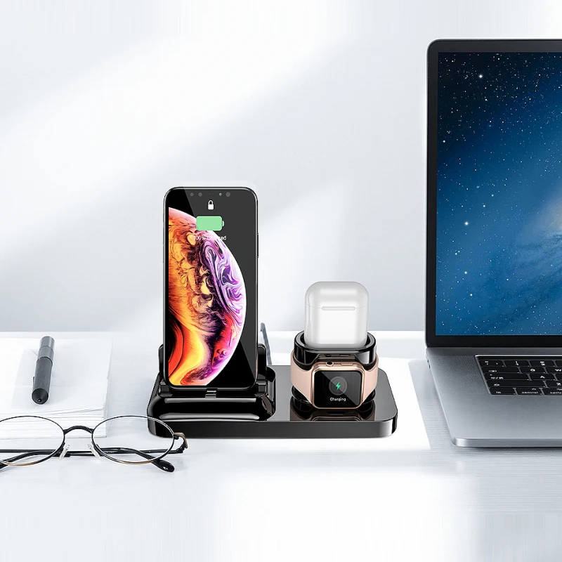 3 в 1 магнитное зарядное устройство для телефона Подставка для iPhone XS Max X Зарядное устройство Док-станция для Air Pods Apple Watch Магнитная Зарядка