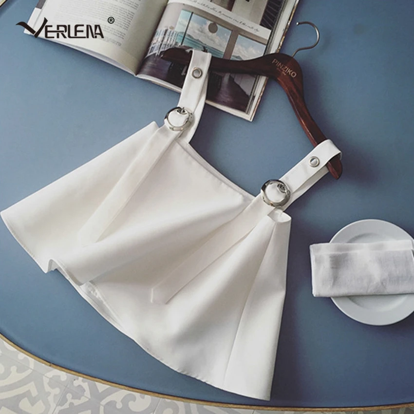 Verlena 2018 Loose Solid Black White Crop Top Women Wide Strap Tees Summer Square Collar Cool Tank Tops + Free Leg Shorts | Женская