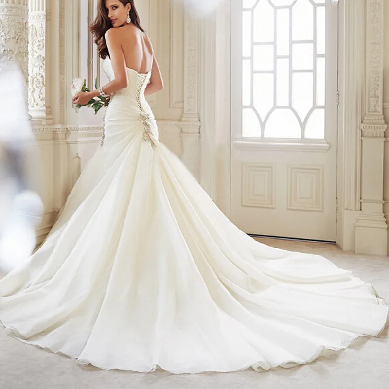 FOLOBE без бретелек из органзы с хрустальными бусинами кружево Vestidos De Novia складки в