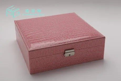 Pink Крокодиловый узор кожа шкатулка мода стиль ювелирных изделий дисплей с зеркалом двухслойные большой ящик для хранения - Цвет: Pink