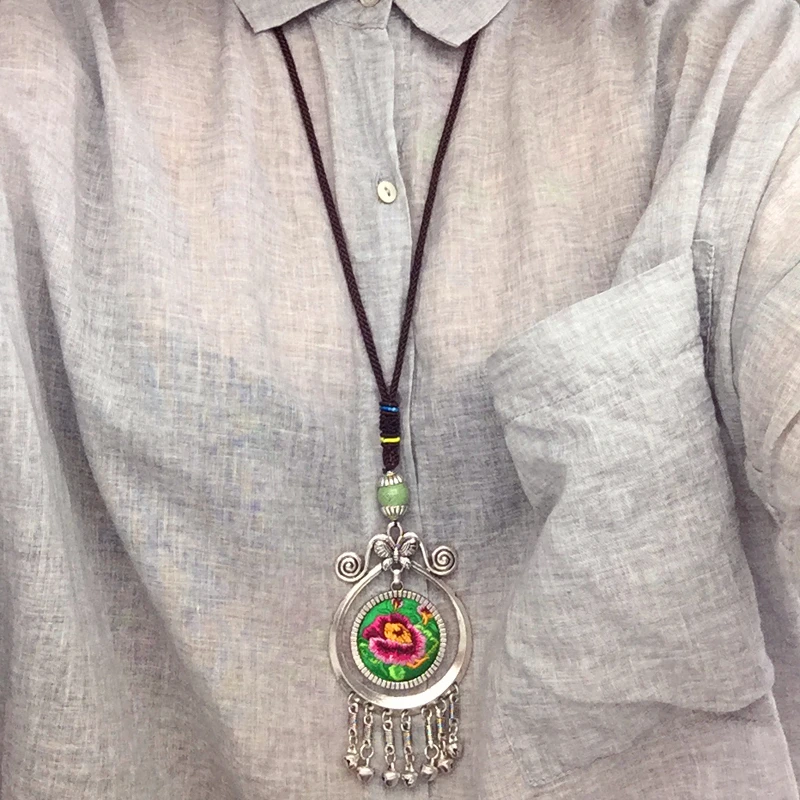 Для женщин макси ожерелья и кулоны зеленый цветок бахрома богемское Короткое