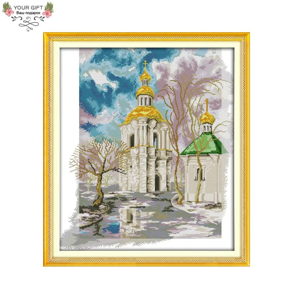 Joy Sunday зимний замок домашний декор F606 14CT 11CT подсчитанный штампованный Набор для