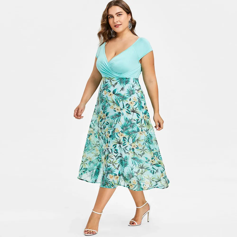 Женское платье с цветочным принтом JAYCOSIN летнее Бохо коротким рукавом и глубоким