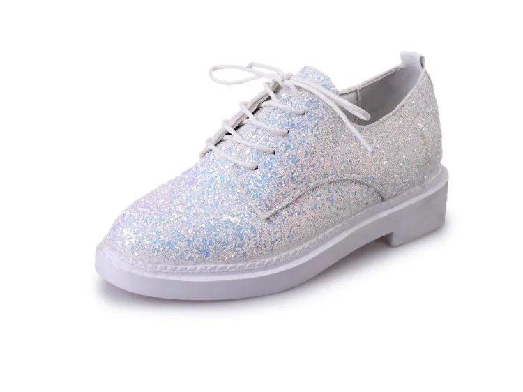 White Cuculus 35-39 Весна Повседневное одноцветное Женская обувь на плоской подошве на низком каблуке блеск девушки оксфорды круглый носок на шнуровке Женские сапоги для отдыха 1413 - Цвет: White