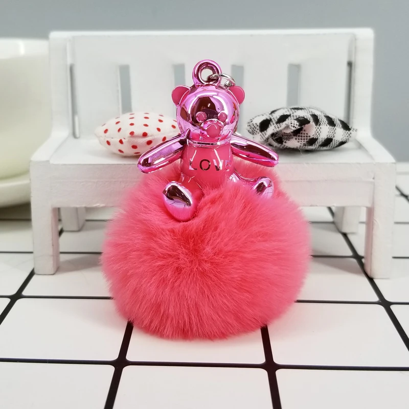 Брелок с медведем Love мультяшный меховой шарик помпон декоративный брелок для
