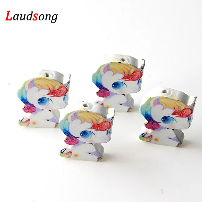 20 шт. 23x28 мм Licorne Единорог из натурального дерева бусины для самостоятельного