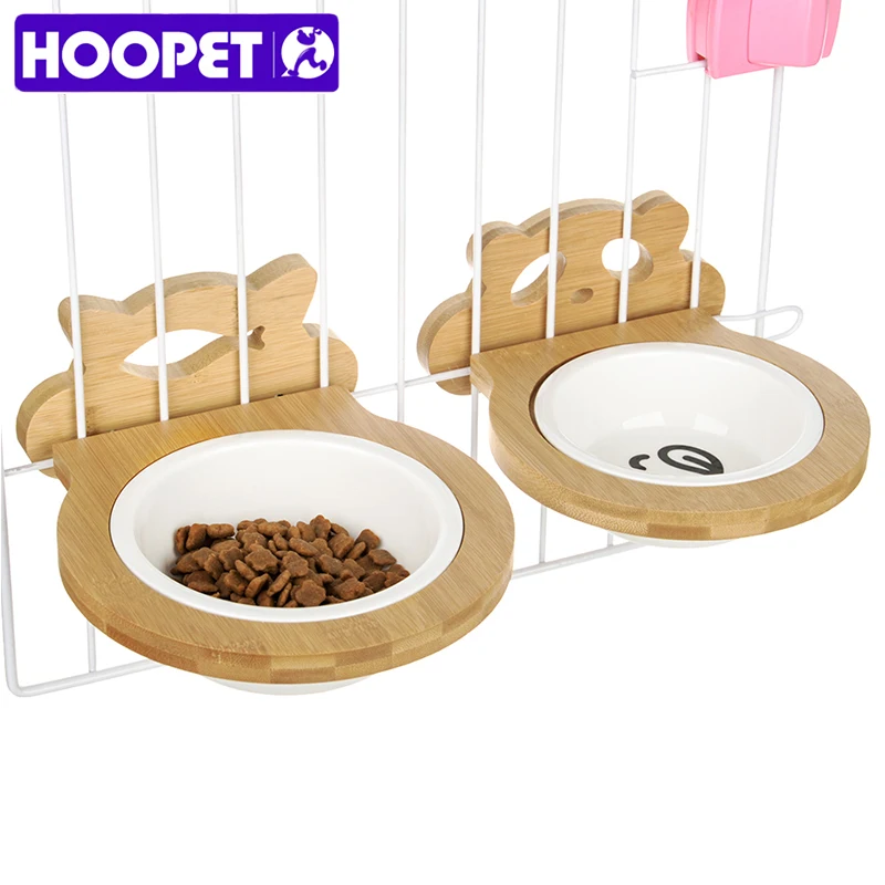 HOOPET Pet Dog Cat бамбуковая рамка замок керамическая чаша в клетке корм для домашних