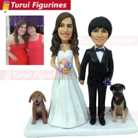 custom bobblehead figurines with two dogs wedding couple with dogs statue figurine wedding cake topper with dog sculpture dolls