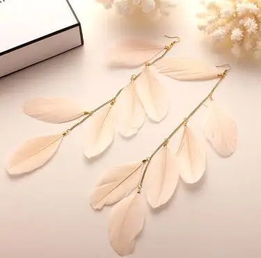Light Pink Популярные Цветные Сексуальные Длинные серьги с кисточками, богемные зеленые серьги с перьями для женщин и девушек, висячие серьги-подвески - Окраска металла: Light Pink