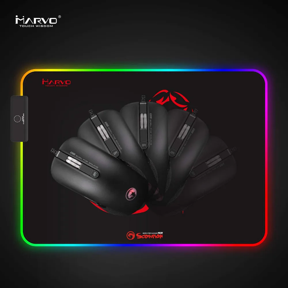 Коврик для мыши Marvo MG08, RGB игровой коврик для мыши с управляемой светящейся окантовкой, нескользящая резиновая основа коврик для мыши для дома, офиса и путешествий