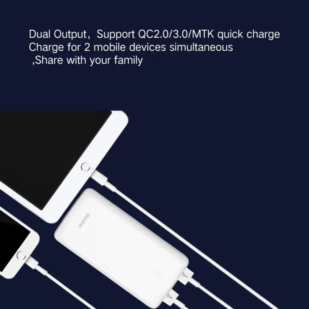 Besiter 10000mahPower Bank батарея быстрая выход USB зарядка внешняя мощность два телефона 3 0