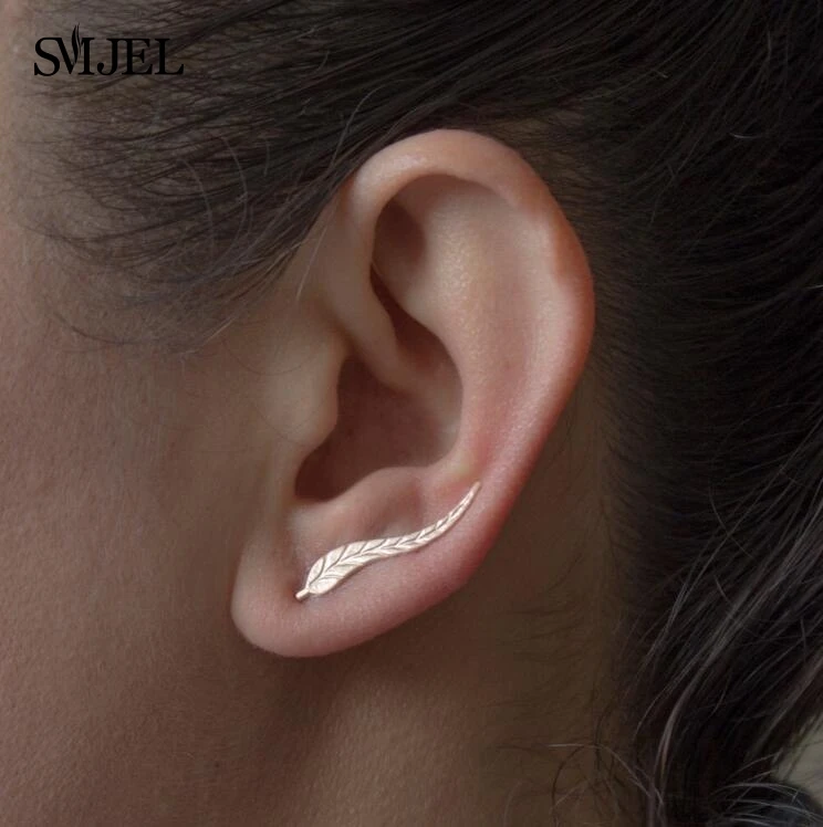 

SMJEL 2023 Fashion Feather Women Earrings Boho Long Vintage Leaf Stud Earrings Ear Cuff Jewelry Accessories Gift Dropshipping