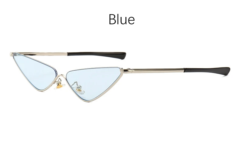 Blue Новинка, модные брендовые дизайнерские солнцезащитные очки кошачий глаз, женские Ретро Винтажные маленькие кошачьи глаза, металлические прозрачные очки, треугольные солнцезащитные очки с УФ-защитой - Цвет линз: Blue