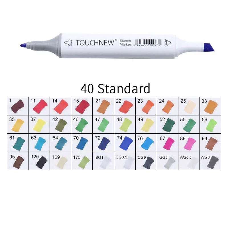 white 40 Standard Touchnew Набор цветных копировальных маркеров спиртовые ручки, маркеры для рисования товары для рукоделия кисть манга для рисования акриловый дизайнерский набор ручек для студентов - Цвет: white 40 Standard