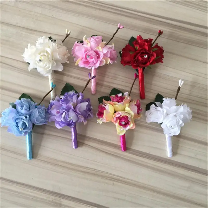 7 цветов свадебные цветы бутоньерка для жениха искусственная Роза аксессуары