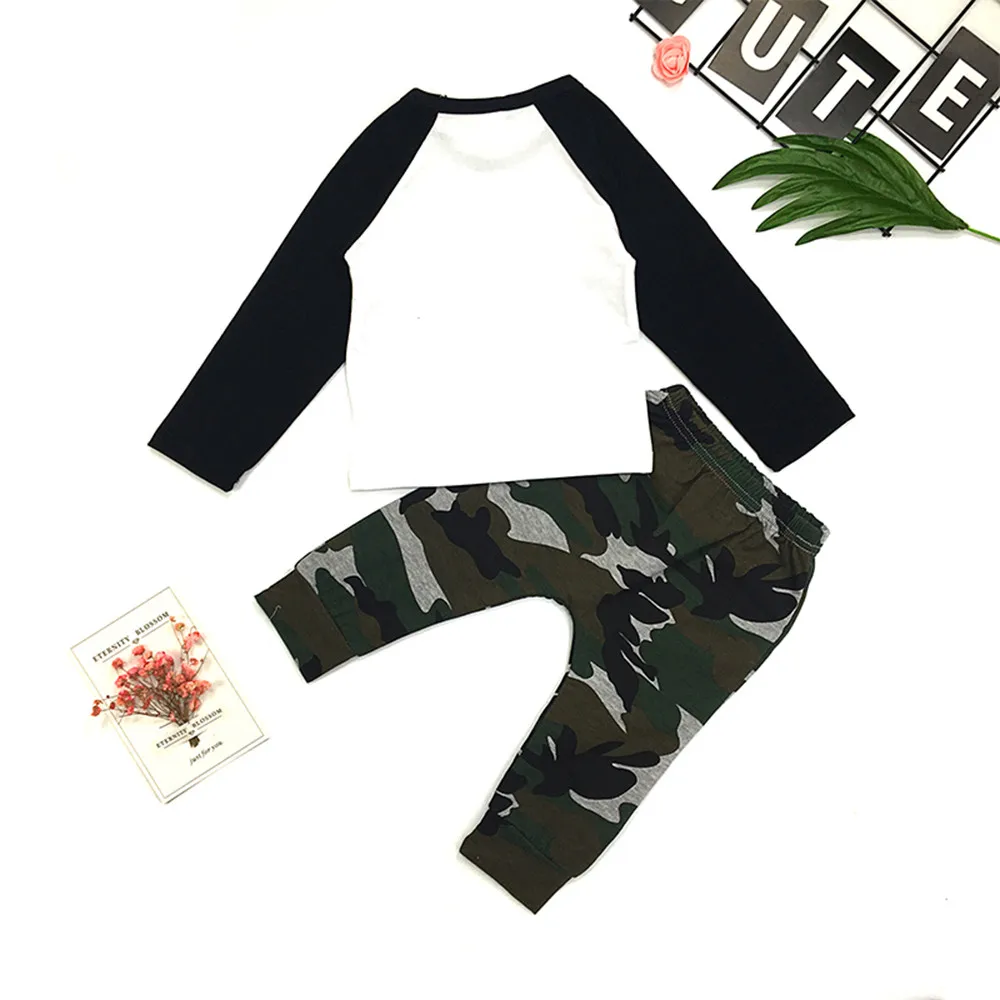 2PC Infant Newborn Baby Cotton Clothes Set Toddler Kids Boys Letter Print Tops Camouflage Pants Outfits dropshipping | Детская одежда и