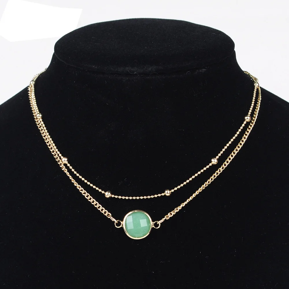 Женское колье чокер золотистого цвета с двумя цепочками кристаллами|Колье| |