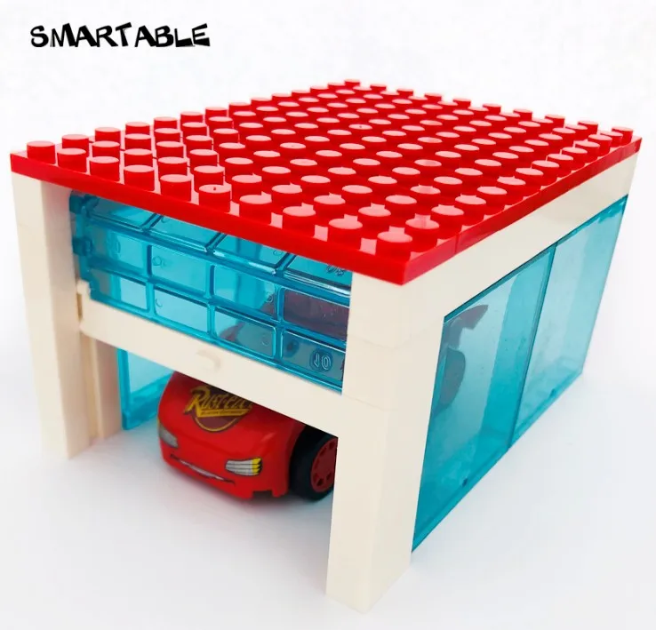 Red-without car Умный гараж с подвижной дверью MOC части строительные блоки игрушки для детей DIY большой роскошный дом совместим все бренды город подарок - Цвет: Red-without car