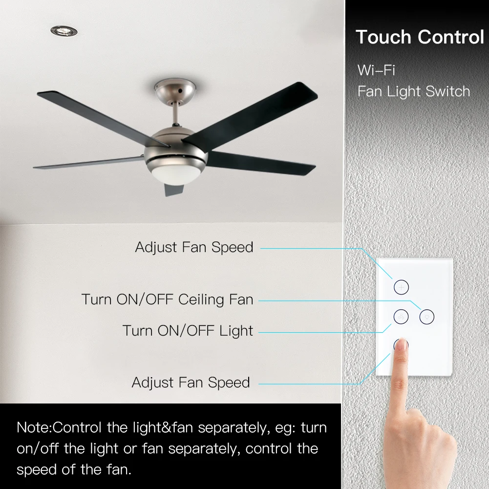 

WiFi Smart Ceiling Fan Light Wall Switch,Smart Life/Tuya APP Remote Various Speed Control, Compatible with Alexa and Google Home