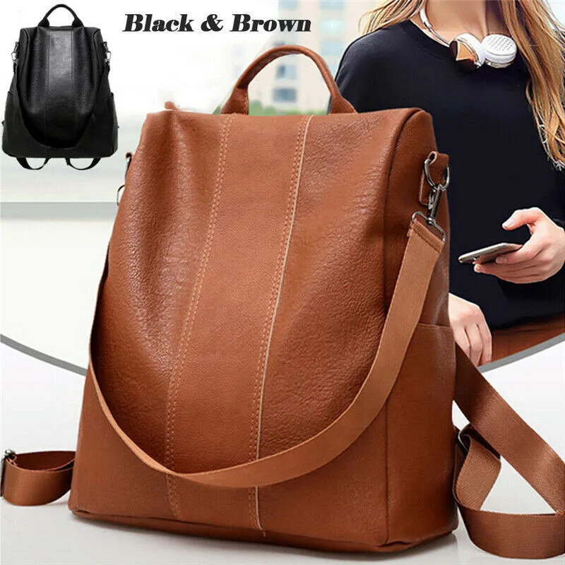 

Women’s Leather Backpack Anti-Theft Rucksack School Shoulder Bag Black/Brown