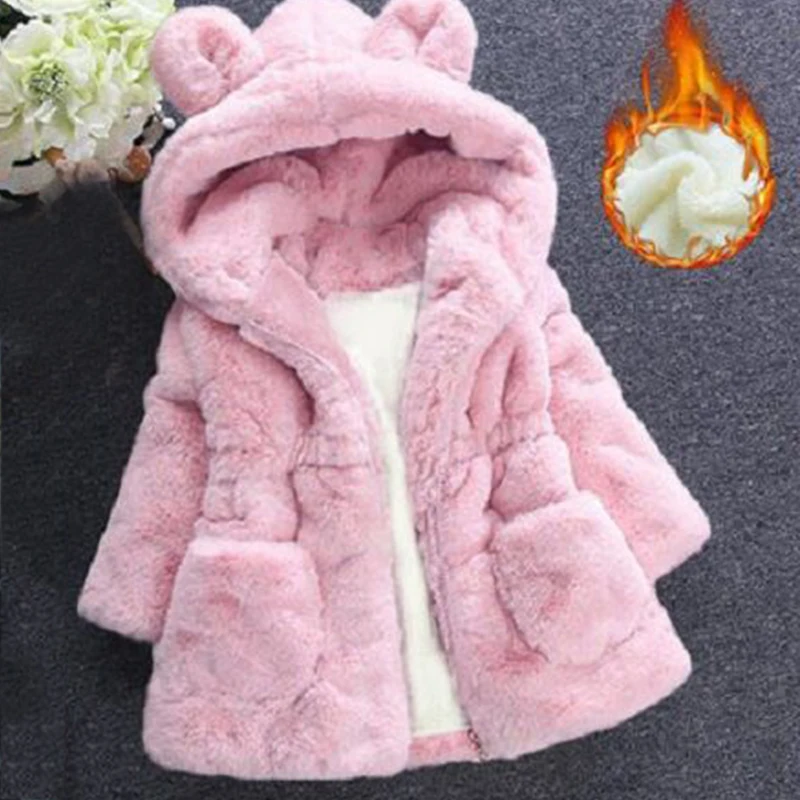 Snowsuit Faux Fur Fleece Coat Baby Hooded Solid Color Jacket Outerwear New Winter Baby Girls Clothes Pageant Warm Jacket