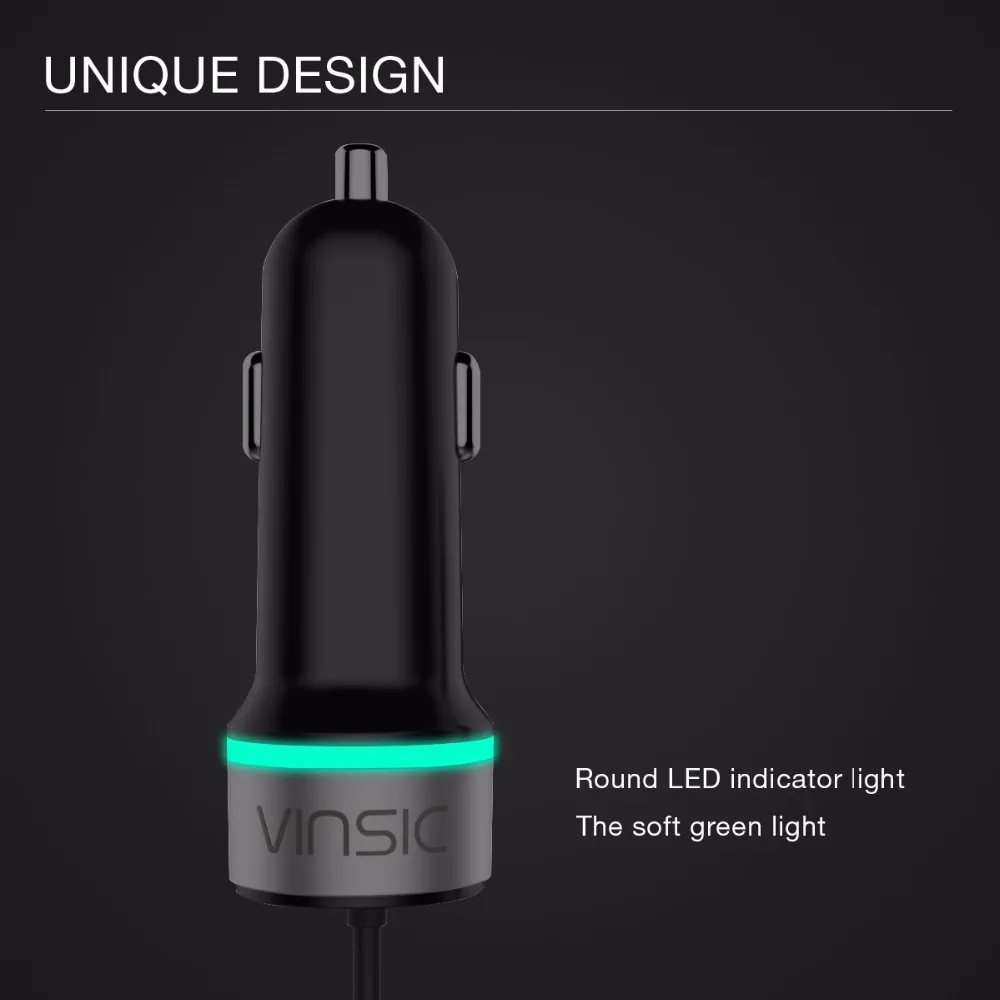 Vinsic Type-C автомобильное зарядное устройство 27 Вт двойной USB 1 м кабель