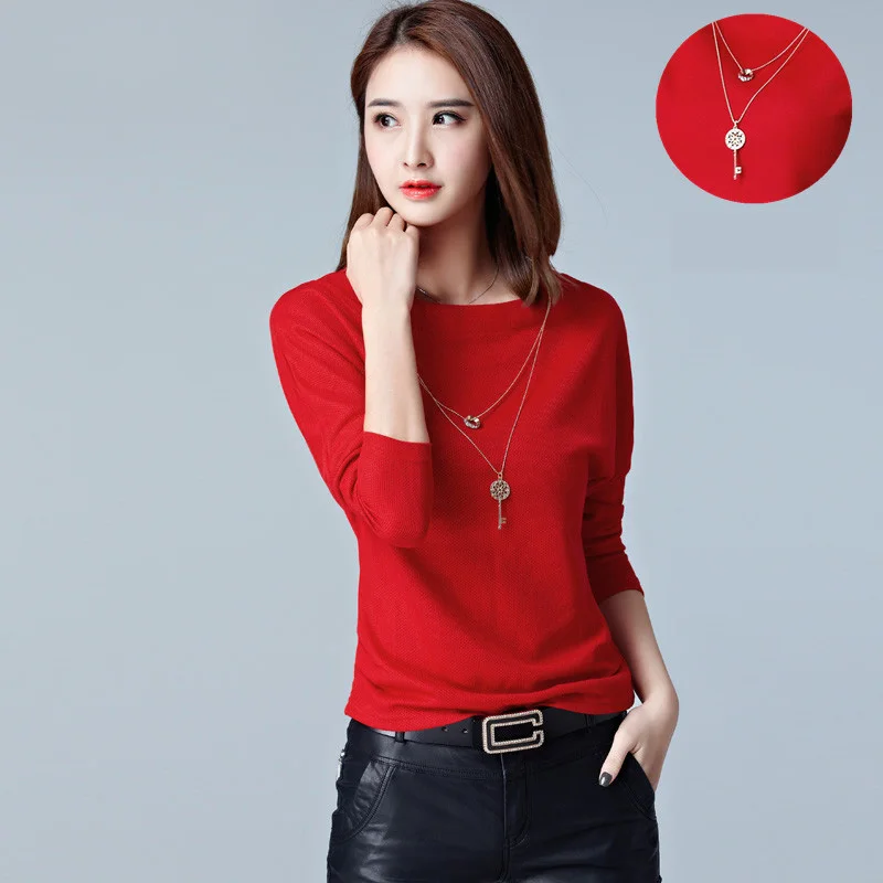 Camisas Femininas Batwing Футболка С Длинным Рукавом 2017 Женщин Ожерелье Футболки Мода Топы