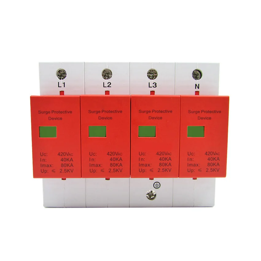 Online Yıldırım Koruma Modülü 80KA Üç fazlı Güç Kaynağı 380 V Güç Kaynağı paratoner Dalgalanma Koruyucusu 4 P