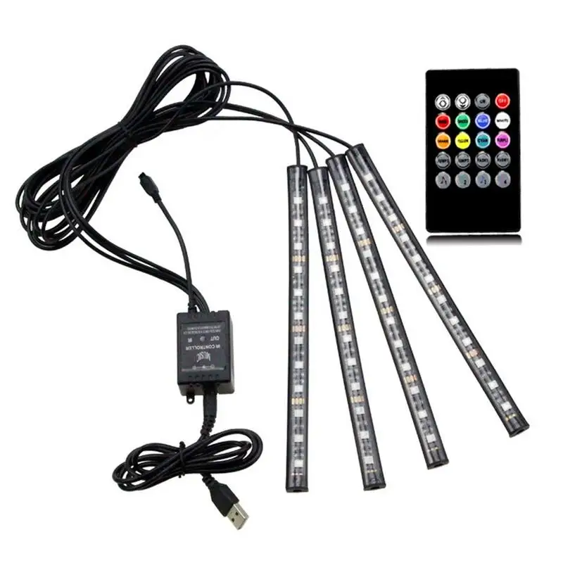 USB 12LED Один на четыре автомобиля USB атмосферный свет дистанционного управления голос красочный ножной атмосферный светильник салона автомобиля атмосфера неонового света - Испускаемый цвет: USB 12LED