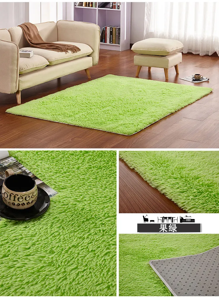 Soft Fluffy Shaggy Rectangle Carpet Floor Mat Living Room Decorative Blanket Area Rug Solid Color White Beige Pink Coffee Black