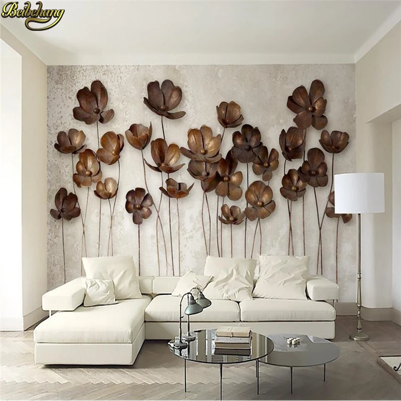 Фото Beibehang papel de parede para quarto Пользовательские 3D фотообои для стены росписи железный цветок ретро современный простой ТВ фон №2