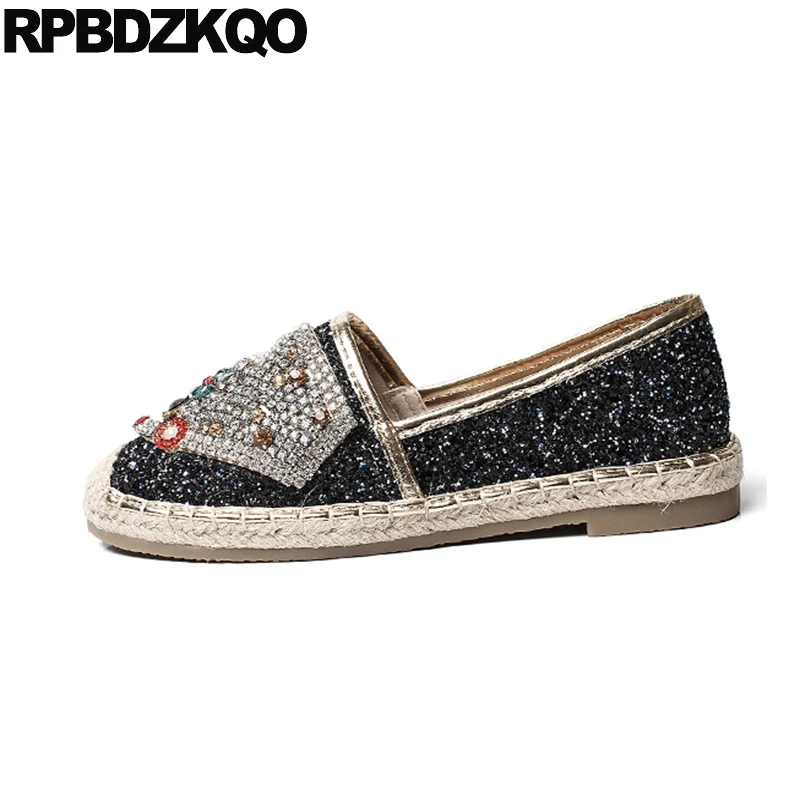 ручной работы тканый эспадрильи дизайнер горный хрусталь плоские конопля лоферы