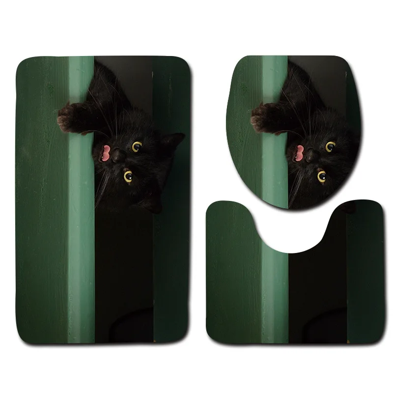 Cat 09 Zeegle Cat печатных коврики для ванной Ванная комната напольный коврик для туалета ковры Нескользящие сиденья комплект Декор водонепроница - Цвет: Cat 09