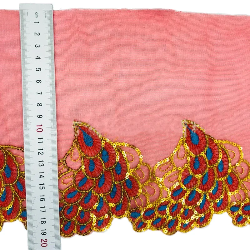 Ткань с павлиньими перьями вышивкой и блестками 1 ярд для шитья нижнего белья