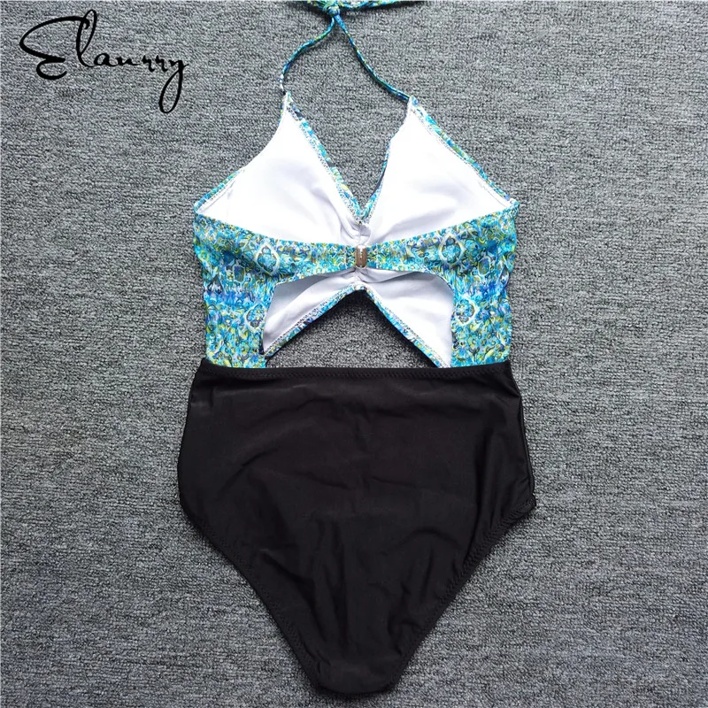 One Pieces Swimsuit Women 20178 Patchwork Swimwear Female Padded Bathing Suit Halter Bandage Swimming Sexy Ladies Beachwear | Спорт и