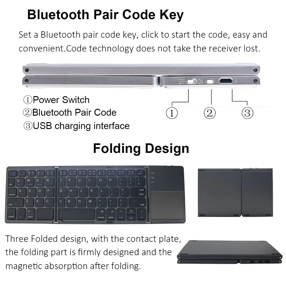 Мини Складная сенсорная 3,0 Bluetooth клавиатура для iPhone iPad samsung Dex Win iOS Android система