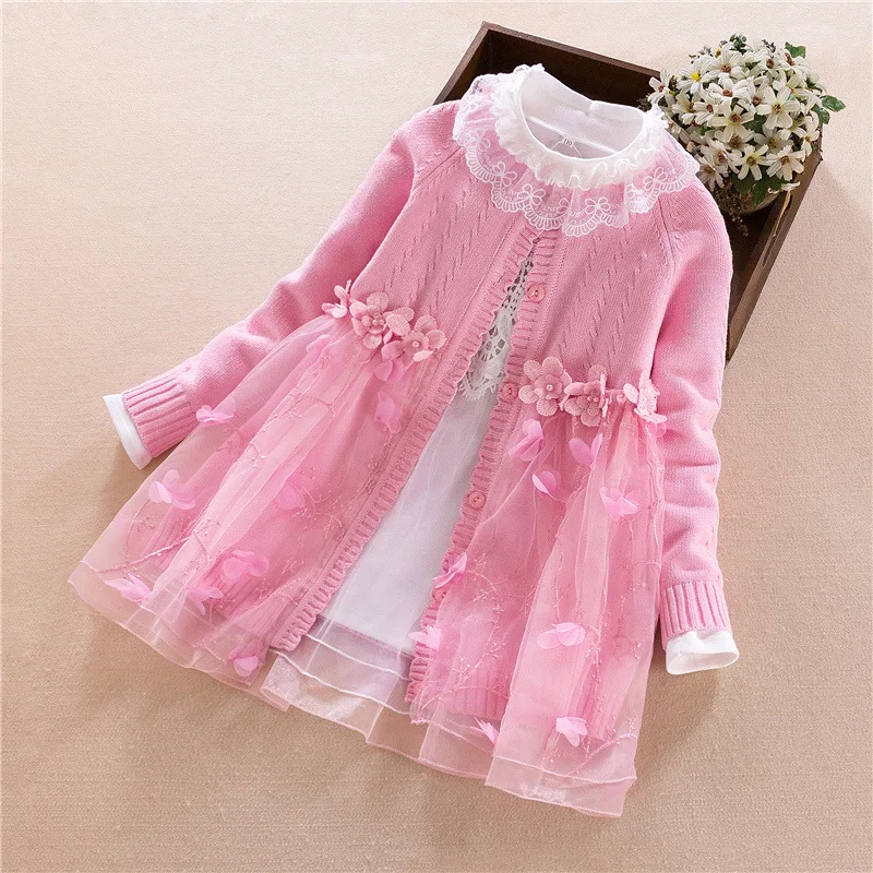 

Children Dresses For Girls Flower Knitted Sweater Dress Autumn Winter Christmas Clothes Girls Cardigan Dress 2 Pcs BC676