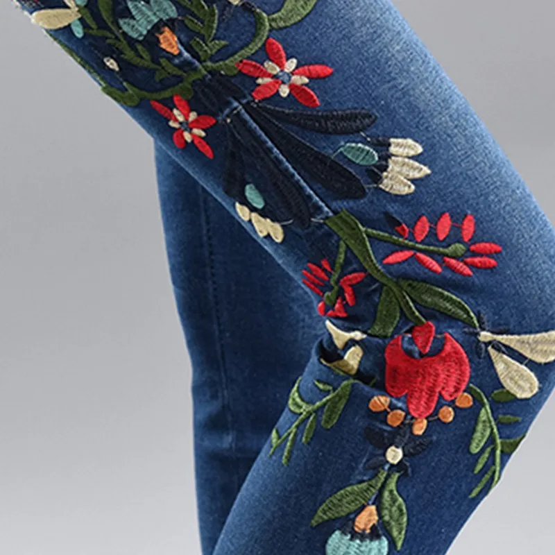 EXOTAO Embroideried зауженные джинсы для Для женщин Высокая талия узкие джинсовые штаны