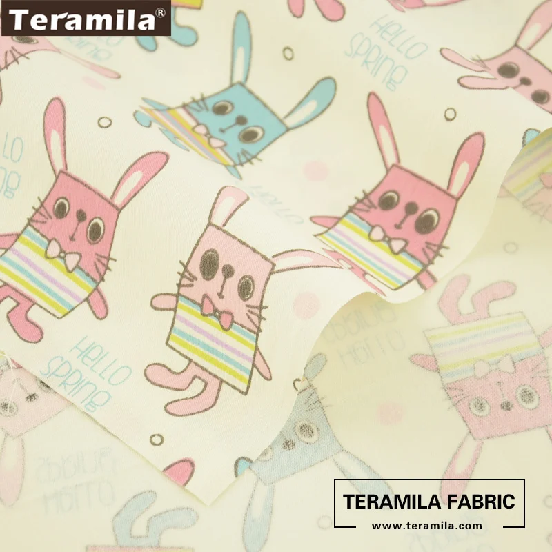 Teramila Fabric 100% Cotton Twill Fat Quarter Quilting Material Bed Sheet Home Textile Patchwork Printed Cartoon Rabbits Design|fat quarters|cotton