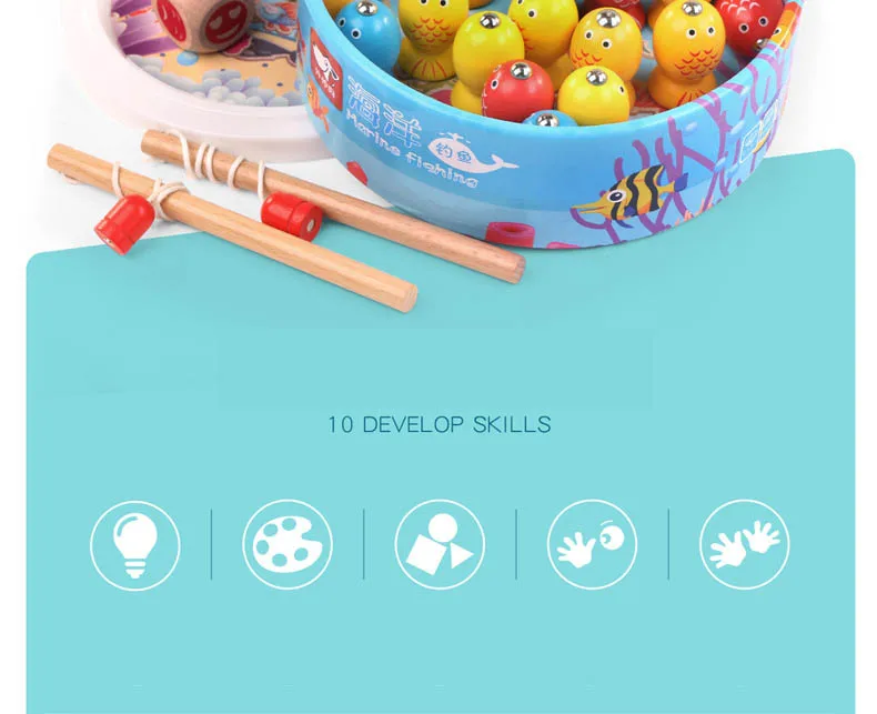 Детская деревянная 3D Развивающая игра для рыбалки, магнитная удочка, игрушка для улицы, забавная игрушка для детей, 20 рыбок+ 2 удочки+ бочонок