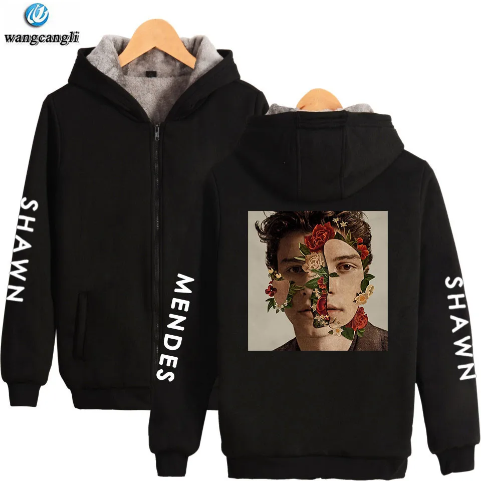 Shawn Mendes печатные толстые толстовки с капюшоном на молнии зимние теплые в стиле