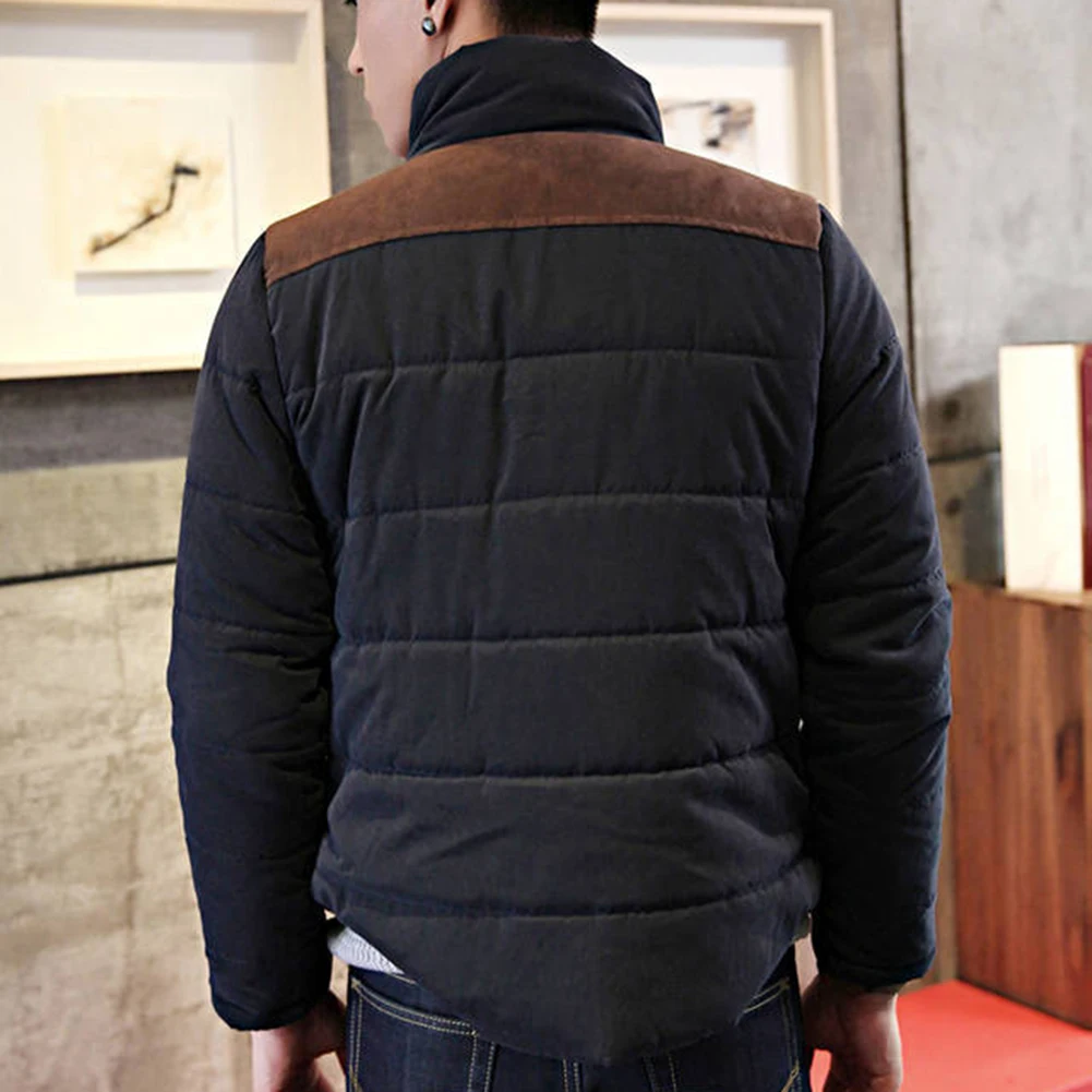 Men Winter Plus Size Color Block Stand Collar Thick Parkas Coat Casual Jacket | Мужская одежда