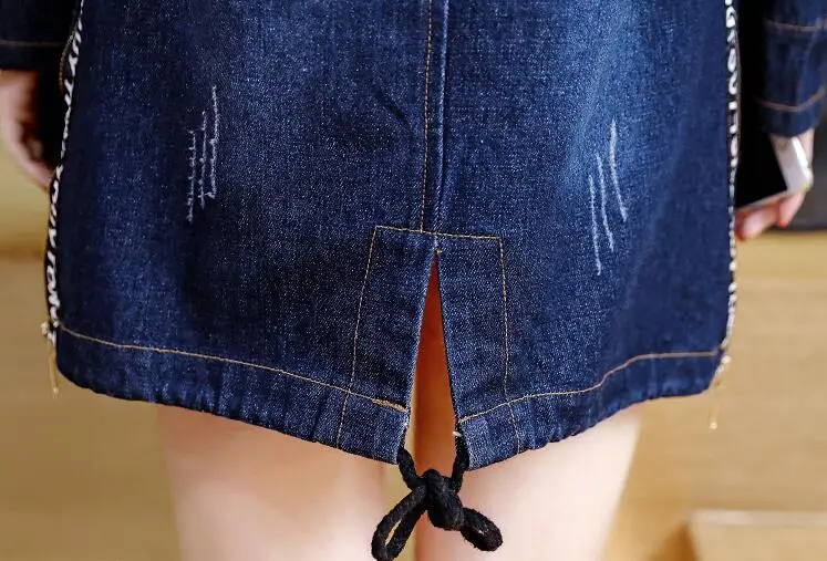 

RLYAEIZ Women Denim Jacket 2017 Spring Fashion Pockets Mid-Long Woman Zipper Jeans Jackets casaco Long Sleeve Hooded Denim Coats