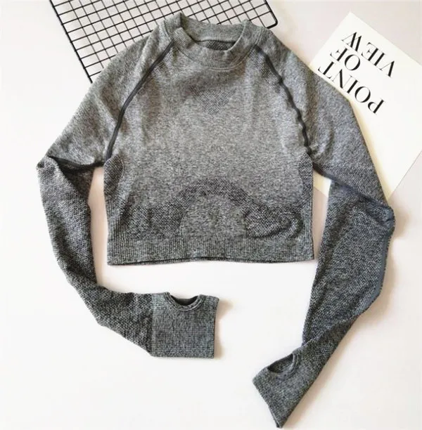 CB548 dark grey top Бесшовный спортивный комплект с длинными рукавами и эффектом омбре с отверстием для большого пальца, укороченный топ для тренировок, комплект для йоги для женщин, Спортивная рубашка для фитнеса, Camisas Mujer - Цвет: CB548 dark grey top